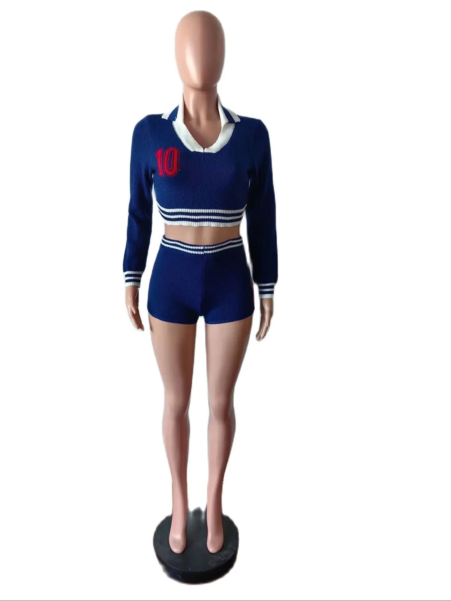 “Varsity” cropped sweater set