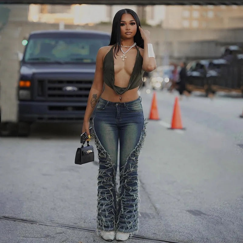 Flared distress jeans