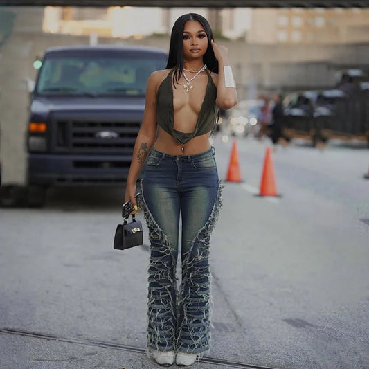 Flared distress jeans