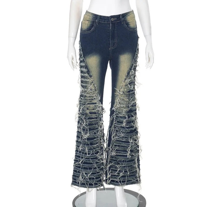 Flared distress jeans