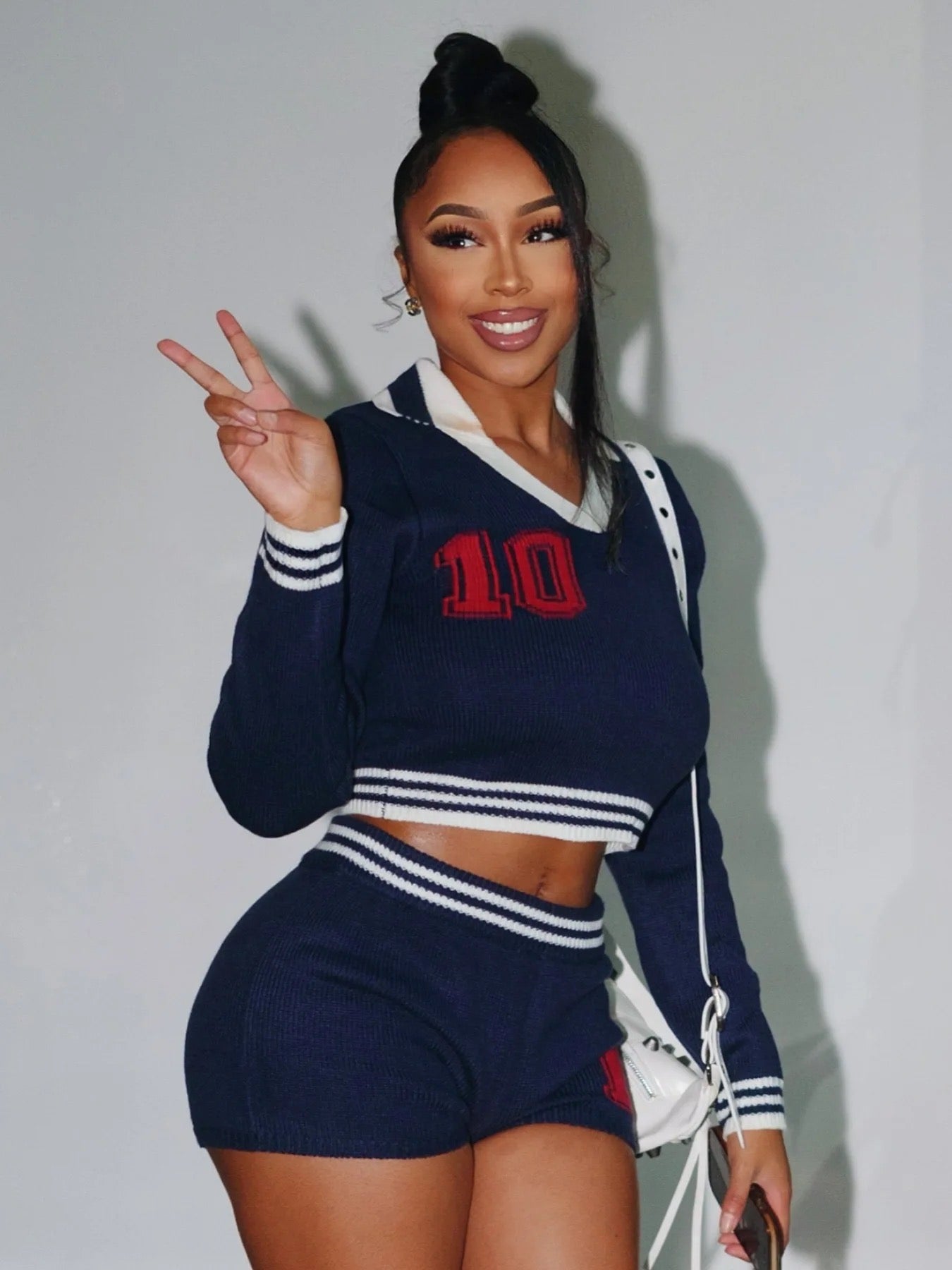 “Varsity” cropped sweater set